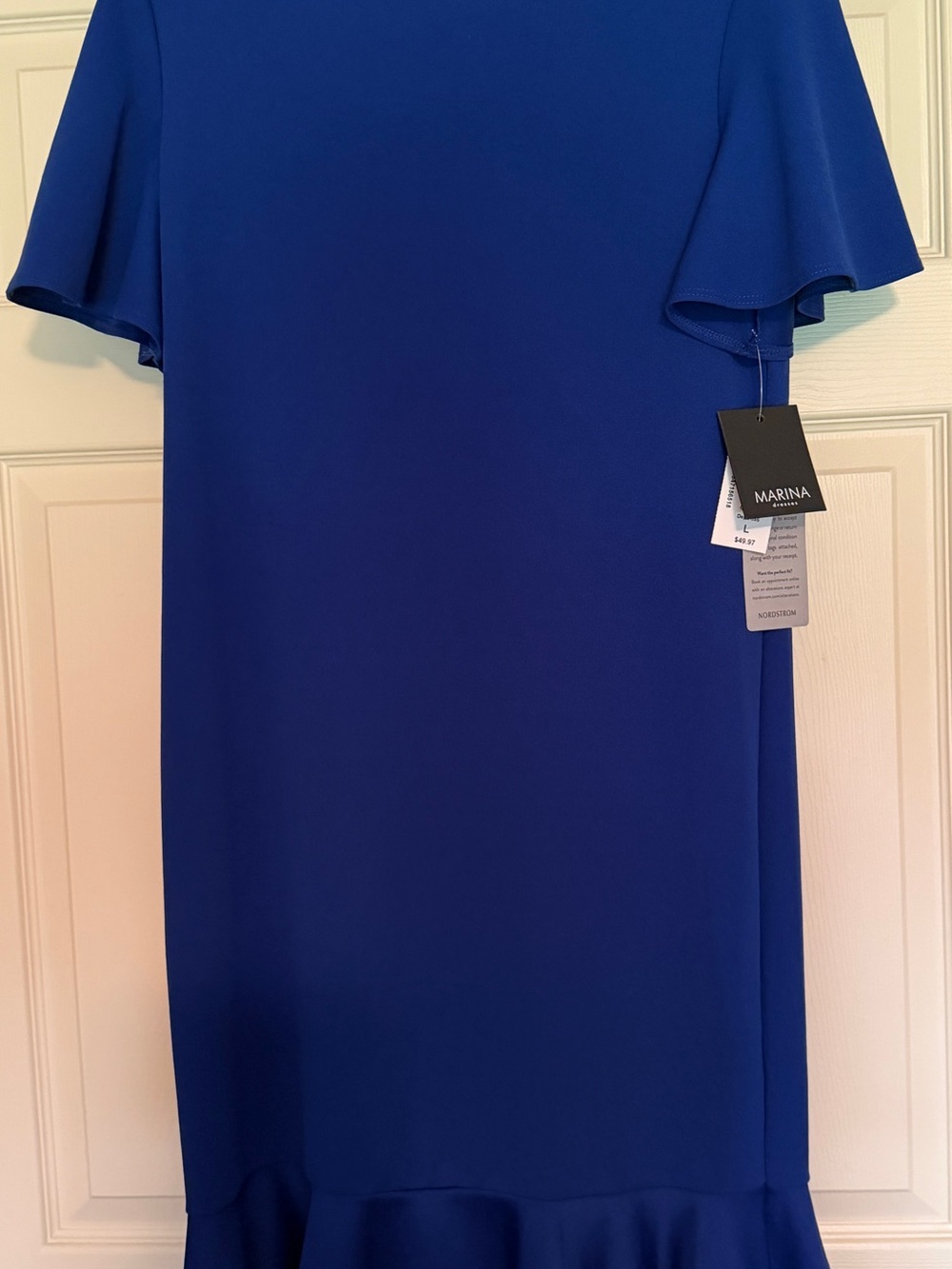 Nordstrom Marina Women’s Cobalt Blue Midi Dress with Flutter Sleeves and Hem